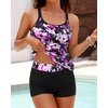 image:imageWomens Tankini Swimsuits Two Piece Strappy Back Swimsuits Boy Shorts  Athletic bathing suit Removable cups for personalized lift Quick dry fabricPurple Flowers