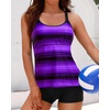 image:imageWomens Tankini Swimsuits Two Piece Strappy Back Swimsuits Boy Shorts  Athletic bathing suit Removable cups for personalized lift Quick dry fabricPurple Stripe
