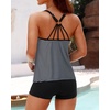 image:imageWomens Tankini Swimsuits Two Piece Strappy Back Swimsuits Boy Shorts  Athletic bathing suit Removable cups for personalized lift Quick dry fabricStriped
