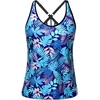 image:imageWomens Tankini Top Only Athletic Swim Top Modest Tankini Swimsuit No Bottom  V Neck Adjustable Strap Cross Geometric Straps Removable cup Loose fit Full LiningBlue Leaf