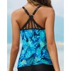 image:imageWomens Tankini Top Only Athletic Swim Top Modest Tankini Swimsuit No Bottom  V Neck Adjustable Strap Cross Geometric Straps Removable cup Loose fit Full LiningBlue Leaves