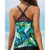 image:imageWomens Tankini Top Only Athletic Swim Top Modest Tankini Swimsuit No Bottom  V Neck Adjustable Strap Cross Geometric Straps Removable cup Loose fit Full LiningGreen Leaves