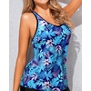 image:imageWomens Tankini Top Only Athletic Swim Top Modest Tankini Swimsuit No Bottom  V Neck Adjustable Strap Cross Geometric Straps Removable cup Loose fit Full LiningBlue Leaf