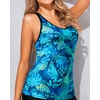 image:imageWomens Tankini Top Only Athletic Swim Top Modest Tankini Swimsuit No Bottom  V Neck Adjustable Strap Cross Geometric Straps Removable cup Loose fit Full LiningBlue Leaves