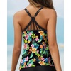 image:imageWomens Tankini Top Only Athletic Swim Top Modest Tankini Swimsuit No Bottom  V Neck Adjustable Strap Cross Geometric Straps Removable cup Loose fit Full LiningGreen Flower