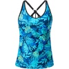 image:imageWomens Tankini Top Only Athletic Swim Top Modest Tankini Swimsuit No Bottom  V Neck Adjustable Strap Cross Geometric Straps Removable cup Loose fit Full LiningBlue Leaves