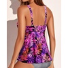 image:imageWomens Underwire Tankini Top Only Push Up Flowy Swimsuit Top No Bottom  Builtin Bra Tummy Control Unremovable Cups Adjustable Straps Stretch FabricPurple Pink Leaves