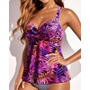 image:imageWomens Underwire Tankini Top Only Push Up Flowy Swimsuit Top No Bottom  Builtin Bra Tummy Control Unremovable Cups Adjustable Straps Stretch FabricPurple Pink Leaves
