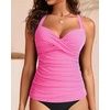 image:imageWomens Underwire Tankini Top Only Tummy Control Push Up Swimsuit Top  Twist Front Sweetheart Neckline Unremovable Cups Push Up Bra Criss Cross Back Adjustable StrapsPink White Striped