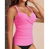 image:imageWomens Underwire Tankini Top Only Tummy Control Push Up Swimsuit Top  Twist Front Sweetheart Neckline Unremovable Cups Push Up Bra Criss Cross Back Adjustable StrapsPink White Striped
