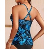 image:imageWomens Underwire Tankini Top Only Tummy Control Push Up Swimsuit Top  Twist Front Sweetheart Neckline Unremovable Cups Push Up Bra Criss Cross Back Adjustable StrapsBlue Leaves