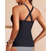 image:imageWomens Underwire Tankini Top Only Tummy Control Push Up Swimsuit Top  Twist Front Sweetheart Neckline Unremovable Cups Push Up Bra Criss Cross Back Adjustable StrapsBlack