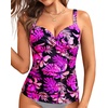 image:imageWomens Underwire Tankini Top Only Tummy Control Push Up Swimsuit Top  Twist Front Sweetheart Neckline Unremovable Cups Push Up Bra Criss Cross Back Adjustable StrapsPink Floral