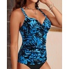image:imageWomens Underwire Tankini Top Only Tummy Control Push Up Swimsuit Top  Twist Front Sweetheart Neckline Unremovable Cups Push Up Bra Criss Cross Back Adjustable StrapsBlue Leaves
