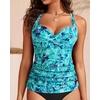 image:imageWomens Underwire Tankini Top Only Tummy Control Push Up Swimsuit Top  Twist Front Sweetheart Neckline Unremovable Cups Push Up Bra Criss Cross Back Adjustable StrapsGreen Paisley