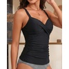 image:imageWomens Underwire Tankini Top Only Tummy Control Push Up Swimsuit Top  Twist Front Sweetheart Neckline Unremovable Cups Push Up Bra Criss Cross Back Adjustable StrapsBlack