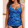image:imageWomens Underwire Tankini Top Only Tummy Control Push Up Swimsuit Top  Twist Front Sweetheart Neckline Unremovable Cups Push Up Bra Criss Cross Back Adjustable StrapsBlue Paisley
