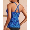 image:imageWomens Underwire Tankini Top Only Tummy Control Push Up Swimsuit Top  Twist Front Sweetheart Neckline Unremovable Cups Push Up Bra Criss Cross Back Adjustable StrapsBlue Paisley