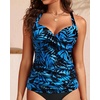 image:imageWomens Underwire Tankini Top Only Tummy Control Push Up Swimsuit Top  Twist Front Sweetheart Neckline Unremovable Cups Push Up Bra Criss Cross Back Adjustable StrapsBlue Leaves