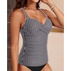 image:imageWomens Underwire Tankini Top Only Tummy Control Push Up Swimsuit Top  Twist Front Sweetheart Neckline Unremovable Cups Push Up Bra Criss Cross Back Adjustable StrapsBlack Striped