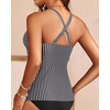 image:imageWomens Underwire Tankini Top Only Tummy Control Push Up Swimsuit Top  Twist Front Sweetheart Neckline Unremovable Cups Push Up Bra Criss Cross Back Adjustable StrapsBlack Striped