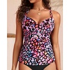 image:imageWomens Underwire Tankini Top Only Tummy Control Push Up Swimsuit Top  Twist Front Sweetheart Neckline Unremovable Cups Push Up Bra Criss Cross Back Adjustable StrapsColorful Leopard