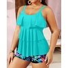 image:imageYonique Plus Size Tankini Swimsuits for Women Two Piece Ruffle Swimsuit  High Waist Shorts 3Layer Ruffle Removable Cups Adjustable StrapsAqua Colorful Floral