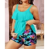 image:imageYonique Plus Size Tankini Swimsuits for Women Two Piece Ruffle Swimsuit  High Waist Shorts 3Layer Ruffle Removable Cups Adjustable StrapsAqua Colorful Floral