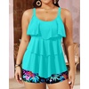image:imageYonique Plus Size Tankini Swimsuits for Women Two Piece Ruffle Swimsuit  High Waist Shorts 3Layer Ruffle Removable Cups Adjustable StrapsAqua Colorful Floral