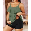 image:imageYonique Plus Size Tankini Swimsuits for Women Two Piece Ruffle Swimsuit  High Waist Shorts 3Layer Ruffle Removable Cups Adjustable StrapsArmy Green