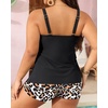 image:imageYonique Plus Size Tankini Swimsuits for Women Two Piece Ruffle Swimsuit  High Waist Shorts 3Layer Ruffle Removable Cups Adjustable StrapsBalck Leopard