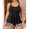 image:imageYonique Plus Size Tankini Swimsuits for Women Two Piece Ruffle Swimsuit  High Waist Shorts 3Layer Ruffle Removable Cups Adjustable StrapsBalck Leopard