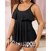 image:imageYonique Plus Size Tankini Swimsuits for Women Two Piece Ruffle Swimsuit  High Waist Shorts 3Layer Ruffle Removable Cups Adjustable StrapsBalck Leopard