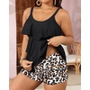 image:imageYonique Plus Size Tankini Swimsuits for Women Two Piece Ruffle Swimsuit  High Waist Shorts 3Layer Ruffle Removable Cups Adjustable StrapsBalck Leopard