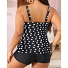 image:imageYonique Plus Size Tankini Swimsuits for Women Two Piece Ruffle Swimsuit  High Waist Shorts 3Layer Ruffle Removable Cups Adjustable StrapsBalck Polka Dots