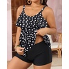 image:imageYonique Plus Size Tankini Swimsuits for Women Two Piece Ruffle Swimsuit  High Waist Shorts 3Layer Ruffle Removable Cups Adjustable StrapsBalck Polka Dots