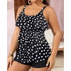 image:imageYonique Plus Size Tankini Swimsuits for Women Two Piece Ruffle Swimsuit  High Waist Shorts 3Layer Ruffle Removable Cups Adjustable StrapsBalck Polka Dots