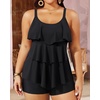 image:imageYonique Plus Size Tankini Swimsuits for Women Two Piece Ruffle Swimsuit  High Waist Shorts 3Layer Ruffle Removable Cups Adjustable StrapsBlack