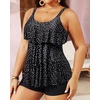 image:imageYonique Plus Size Tankini Swimsuits for Women Two Piece Ruffle Swimsuit  High Waist Shorts 3Layer Ruffle Removable Cups Adjustable StrapsBlack Dot