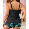 image:imageYonique Plus Size Tankini Swimsuits for Women Two Piece Ruffle Swimsuit  High Waist Shorts 3Layer Ruffle Removable Cups Adjustable StrapsBlack Leaf
