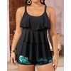 image:imageYonique Plus Size Tankini Swimsuits for Women Two Piece Ruffle Swimsuit  High Waist Shorts 3Layer Ruffle Removable Cups Adjustable StrapsBlack Leaf