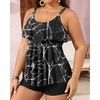 image:imageYonique Plus Size Tankini Swimsuits for Women Two Piece Ruffle Swimsuit  High Waist Shorts 3Layer Ruffle Removable Cups Adjustable StrapsBlack Marbling Print