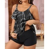 image:imageYonique Plus Size Tankini Swimsuits for Women Two Piece Ruffle Swimsuit  High Waist Shorts 3Layer Ruffle Removable Cups Adjustable StrapsBlack Marbling Print