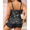 image:imageYonique Plus Size Tankini Swimsuits for Women Two Piece Ruffle Swimsuit  High Waist Shorts 3Layer Ruffle Removable Cups Adjustable StrapsBlack Marbling Print
