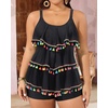 image:imageYonique Plus Size Tankini Swimsuits for Women Two Piece Ruffle Swimsuit  High Waist Shorts 3Layer Ruffle Removable Cups Adjustable StrapsBlack Tassel