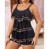 image:imageYonique Plus Size Tankini Swimsuits for Women Two Piece Ruffle Swimsuit  High Waist Shorts 3Layer Ruffle Removable Cups Adjustable StrapsBlack Tassel