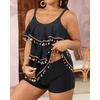 image:imageYonique Plus Size Tankini Swimsuits for Women Two Piece Ruffle Swimsuit  High Waist Shorts 3Layer Ruffle Removable Cups Adjustable StrapsBlack Tassel