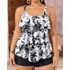 image:imageYonique Plus Size Tankini Swimsuits for Women Two Piece Ruffle Swimsuit  High Waist Shorts 3Layer Ruffle Removable Cups Adjustable StrapsBlack Tie Dye
