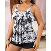 image:imageYonique Plus Size Tankini Swimsuits for Women Two Piece Ruffle Swimsuit  High Waist Shorts 3Layer Ruffle Removable Cups Adjustable StrapsBlack Tie Dye