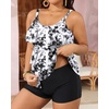 image:imageYonique Plus Size Tankini Swimsuits for Women Two Piece Ruffle Swimsuit  High Waist Shorts 3Layer Ruffle Removable Cups Adjustable StrapsBlack Tie Dye